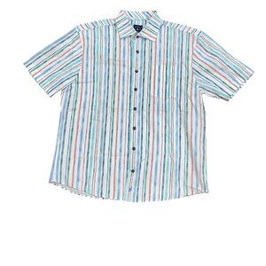 Johnnie-O Top Shelf Oswald Short Sleeve Button Up‎ Stripe Collar Shirt Medium